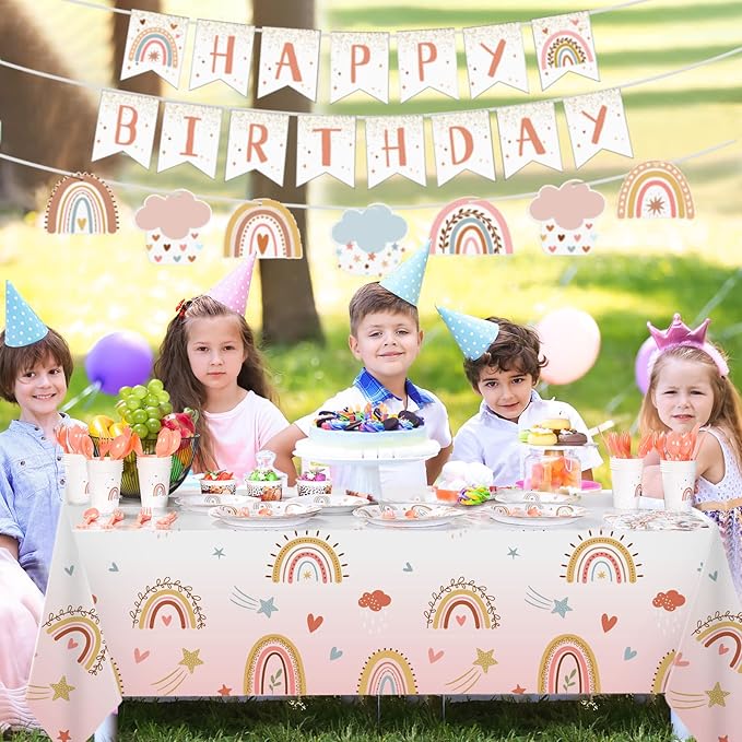 145 Pcs Boho Birthday Party Supplies Include Rainbow Plates