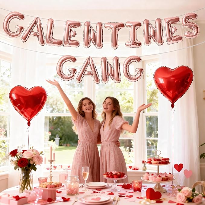Galentines Day Balloons Banner 16 Inch Rose Gold Galentines Gang