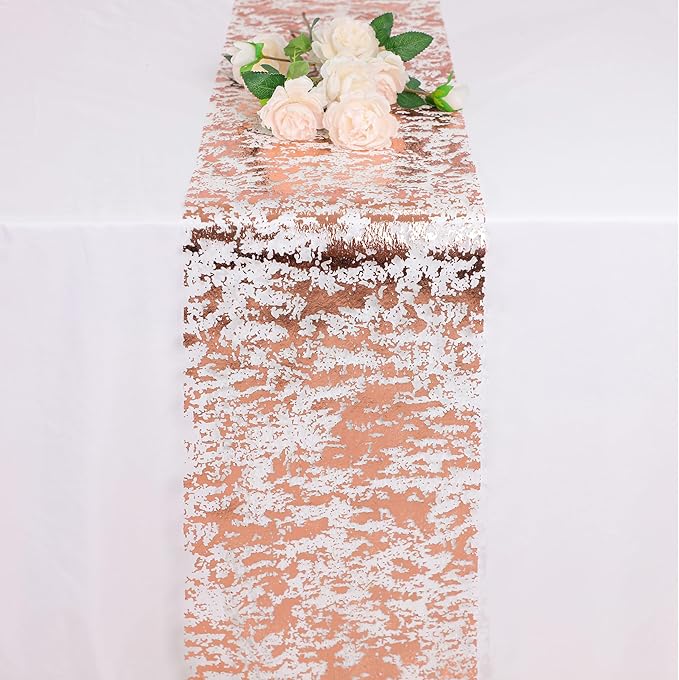 Snowkingdom Rose Gold Table Runner 11 Inch x 49 Feet Glitter Sequin