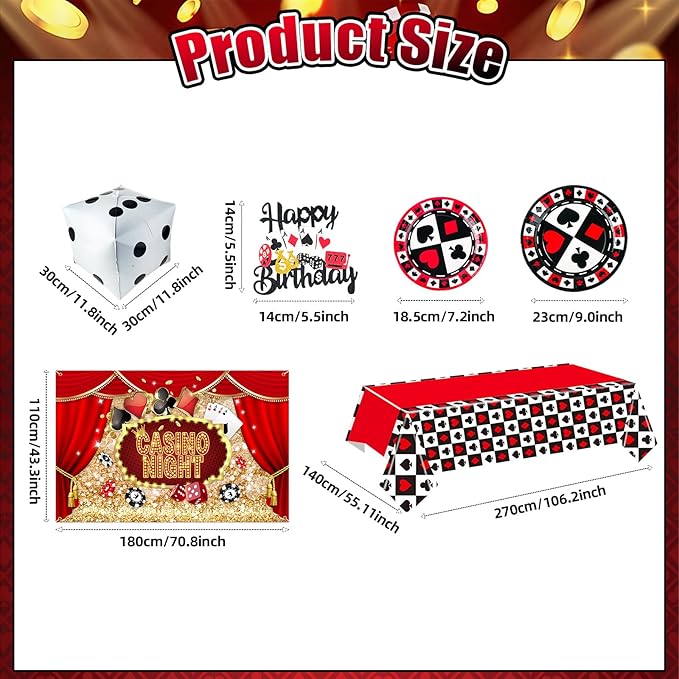 175Pcs Casino Party Decorations Set with Plates Cup Tableware Casino