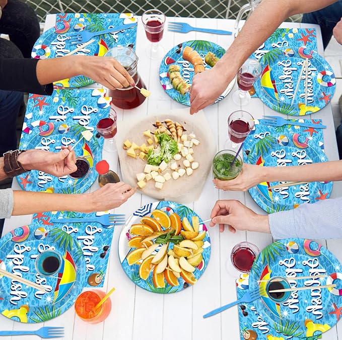 Splish Splash 96Pcs Bash Tableware Set Pool Party Plates Napkins