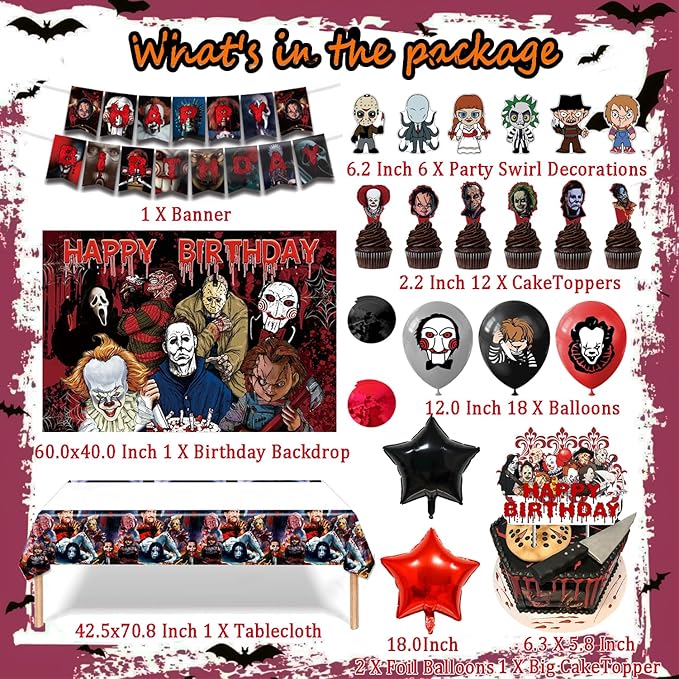 Horror Birthday Party Decorations 50 Pcs Halloween Theme Kit with