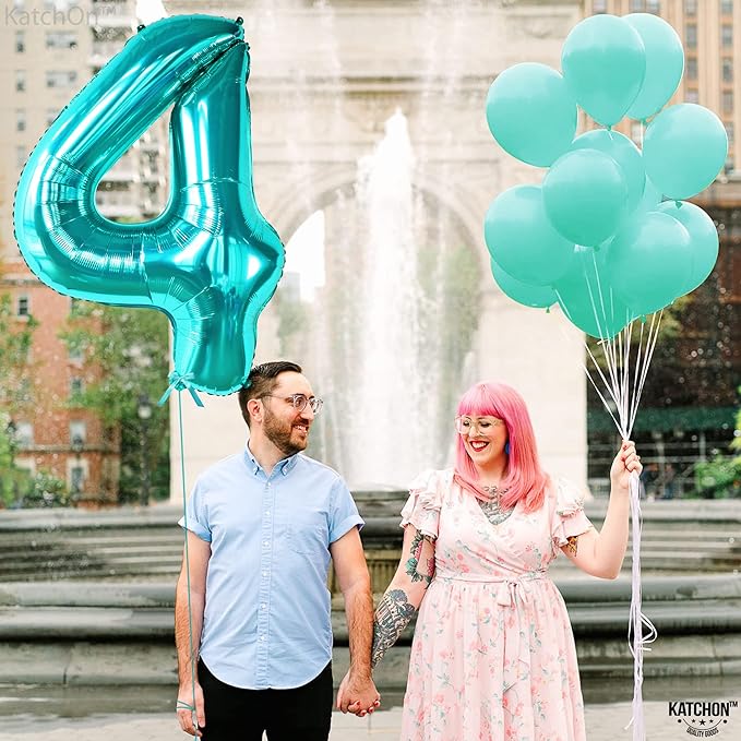 KatchOn, Giant Aqua Blue Number 4 Balloon - 40 Inch | Mermaid Number