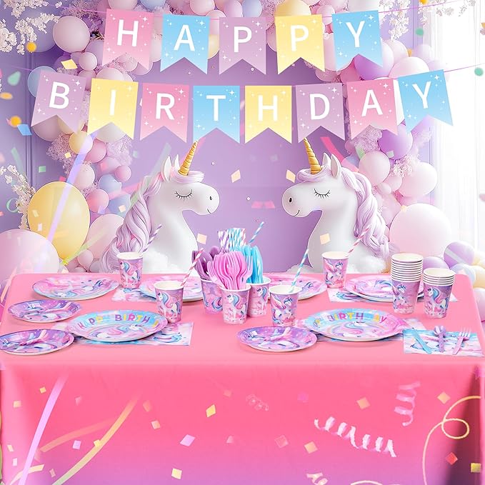 195Pcs Unicorn Birthday Party Supplies with Plates Cups Napkins