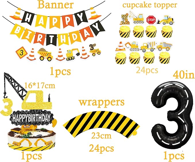 black Construction 3rd Birthday Party Supplies Dump Truck 3rd