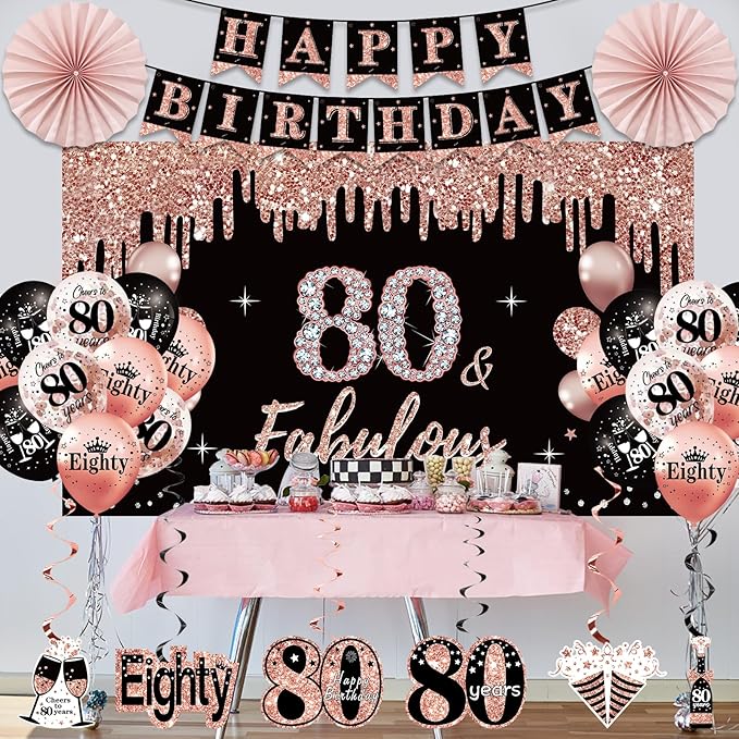 80th Birthday Decorations for Women 33pcs 80th Birthday Crown and