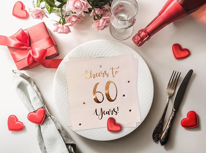 Cheers to 60 Years Cocktail Napkins | Happy 60th Birthday Decorations
