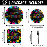 chiazllta 96 Pcs Neon Party Paper Plate and Napkins Neon Birthday