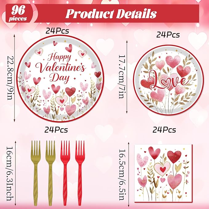 Valentines Day Plates and Napkins Decorations 96PCS Galentines Love