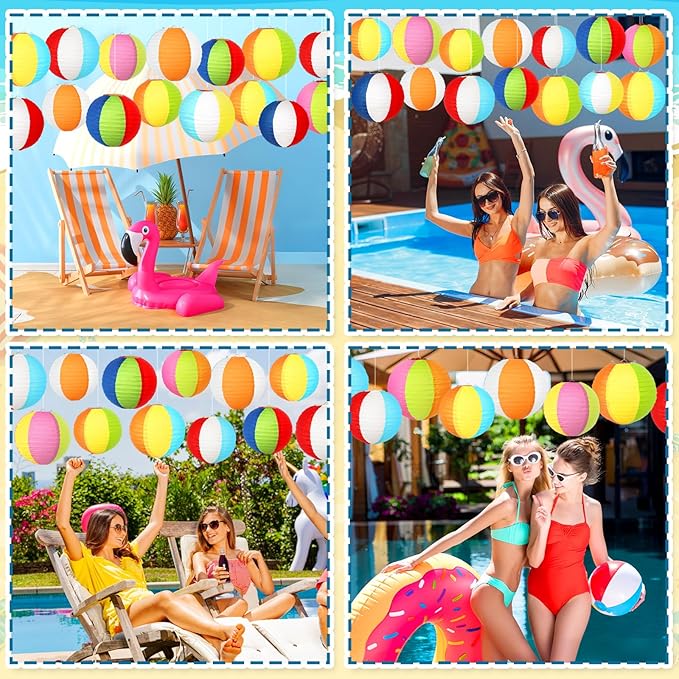 15Pcs Pool Party Decorations Beach Ball Paper Lanterns Summer
