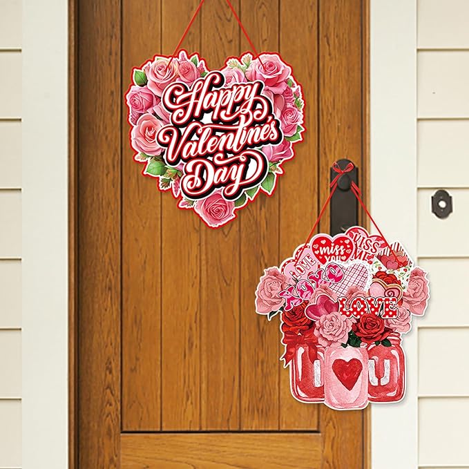 Pink Red Valentines Day Front Porch Door Hanger Decor 6pcs Love