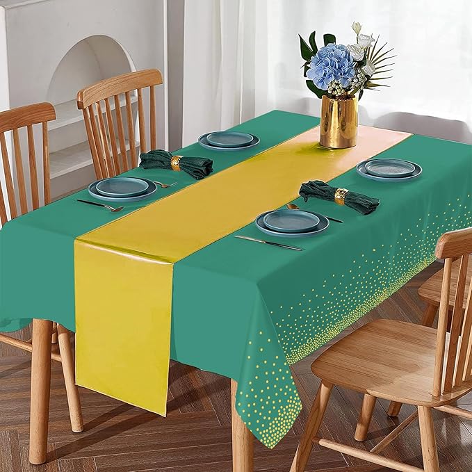8Pack Disposable Plastic Party Tablecloths and Satin Table Runner Set