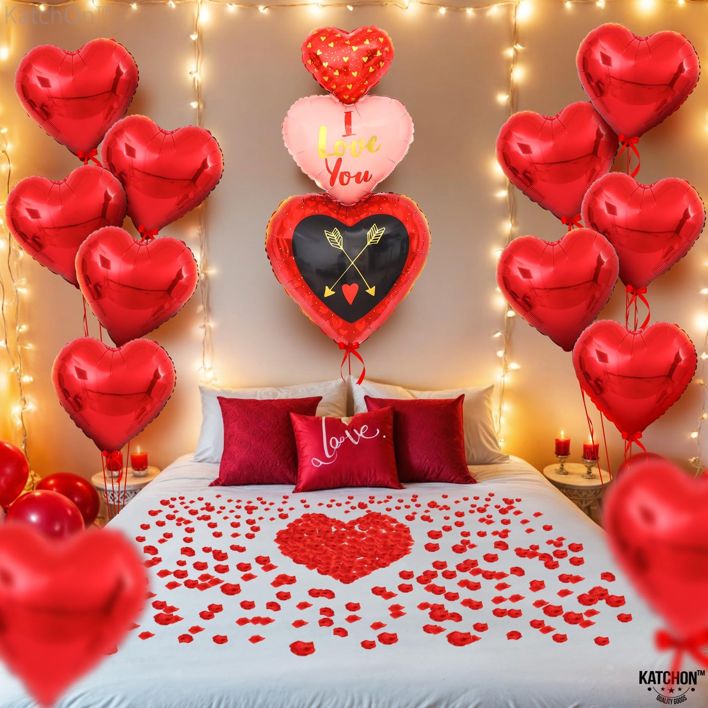 KatchOn, Red Heart Balloons Decorations - Pack of 13 | I Love You