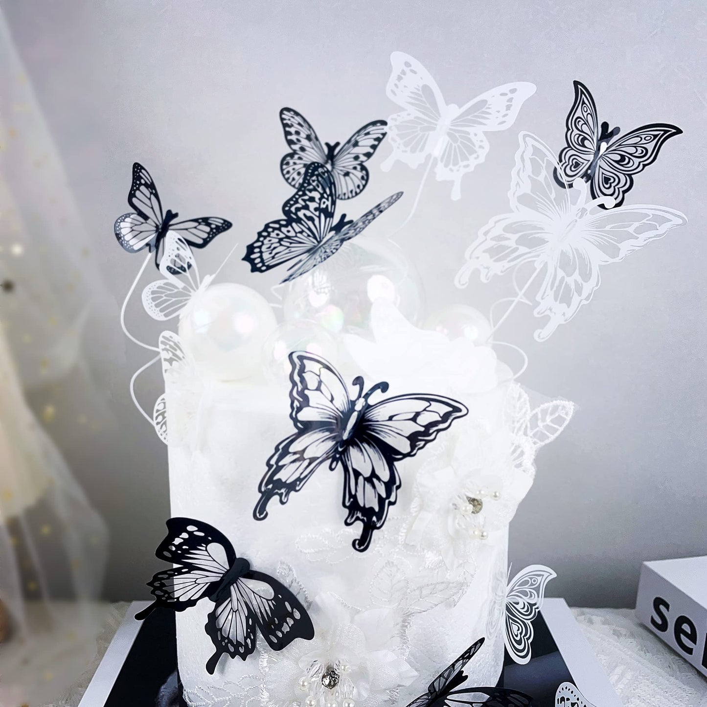 Ercadio 3d 36 Pack Butterfly Cake Toppers Black and White Pvc