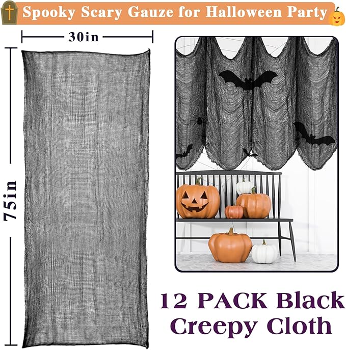 12 Pack Halloween Creepy Cloth 30 x 75 Inch Hanging Gauze Spooky