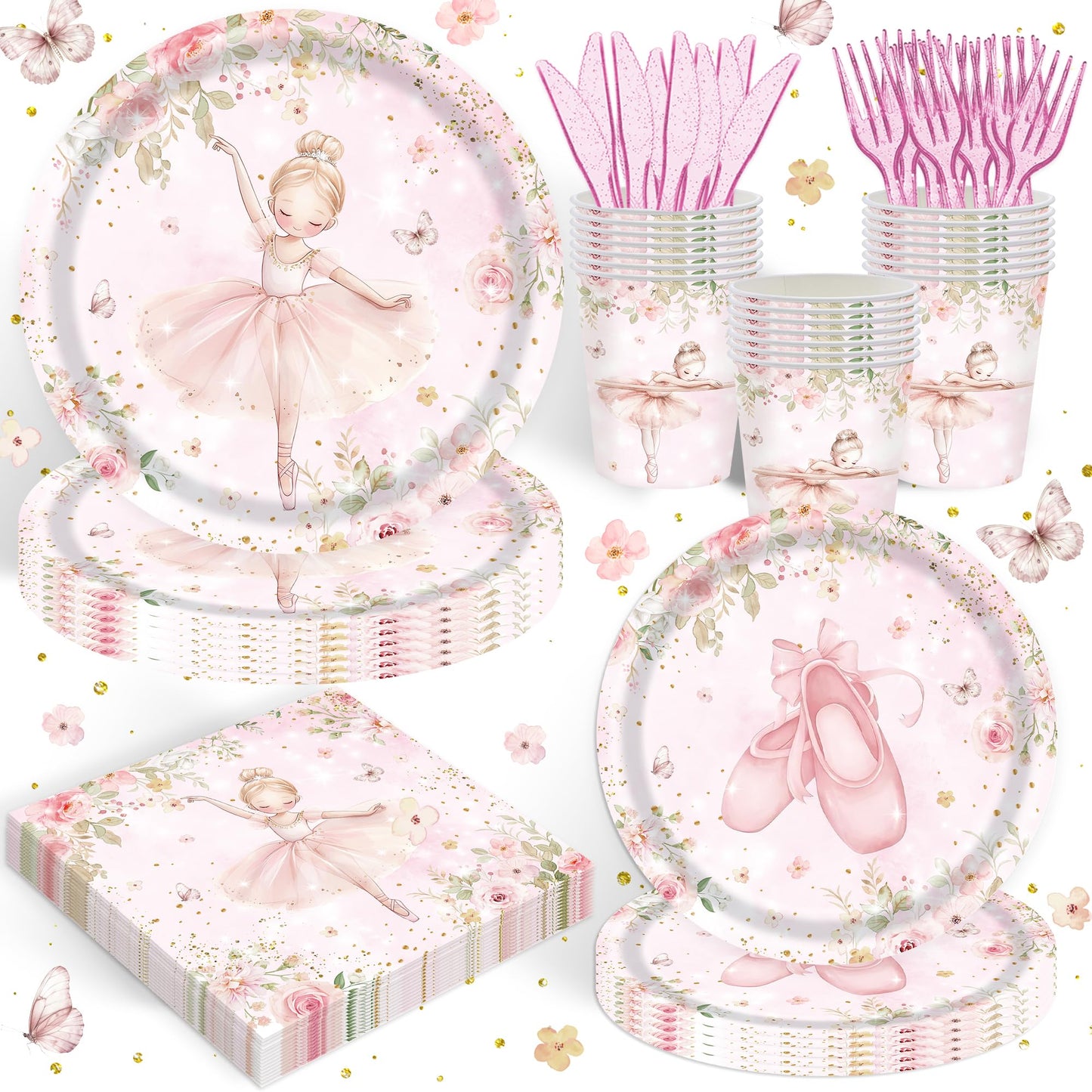 120PCS Ballerina Party Supplies for Girls Dancing Themed 1st 2nd