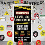 30th Birthday Decorations Men Women Caution Logo Level 30 Unlocked