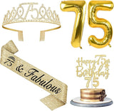 75th Birthday Decorations Women's Sash & Tiara Cake Toppers Number
