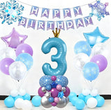 40 Inch Blue Number 3 Balloon Tower Set Winter Ice Princess Theme