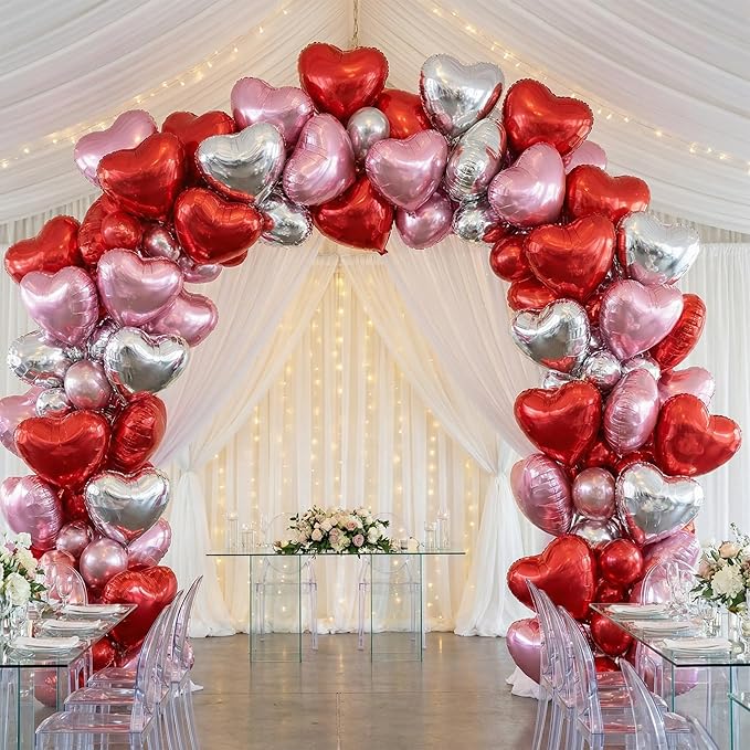 18 Inch Pink & Sliver & Red Heart Balloons 24 Pcs Valentine's Day