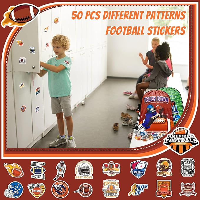 110 Pcs Football Party Favors Drawstring Backpack with Keychains