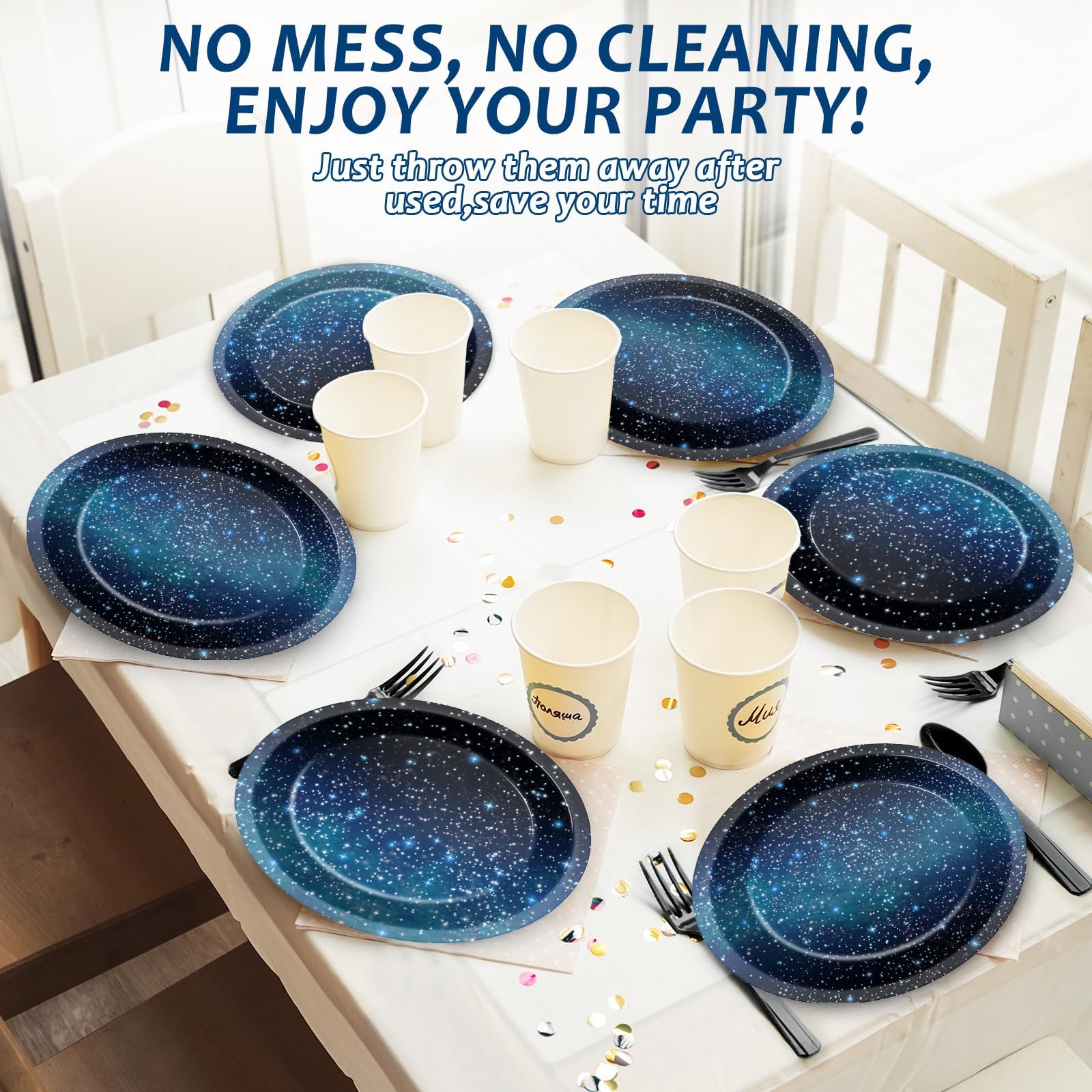 50 PCS Space Galaxy Oval Paper Plates Large 11” Disposable