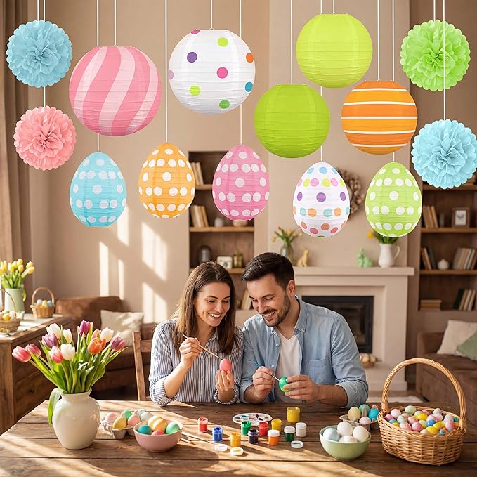 14Pcs Easter Party Decorations Set for Home Spring Egg and Round