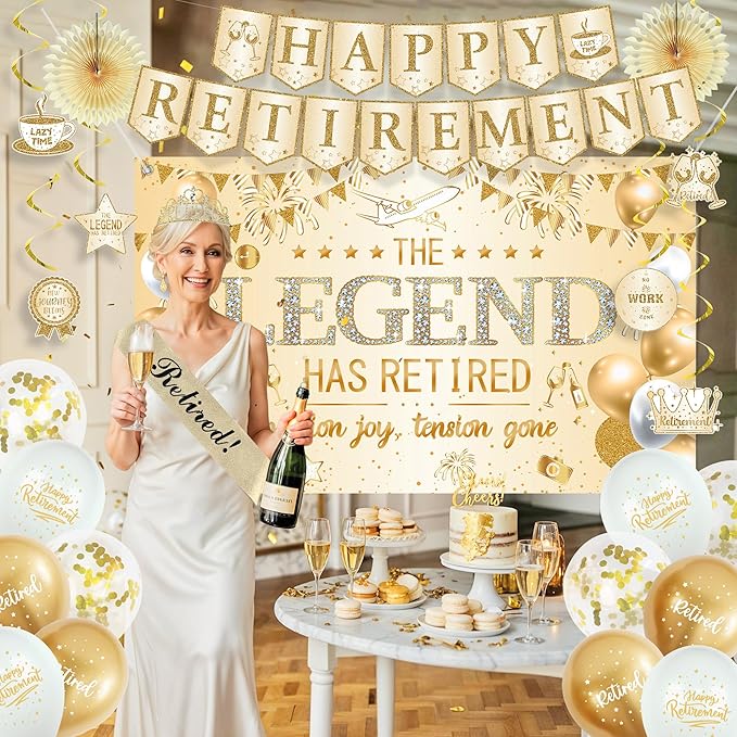 Roetyce Retirement Party Decorations Women, Champagne Gold Happy