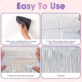 Voircoloria 3 Pack 3.3x8.2 Feet Laser Silver Foil Fringe Backdrop