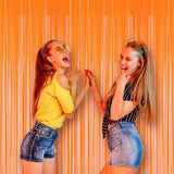 Voircoloria 2 Pack Orange Foil Fringe Backdrop Curtains, Tinsel