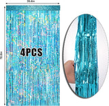 4 Packs Blue Foil Fringe Curtain, Light Blue Glitter Metallic Tinsel