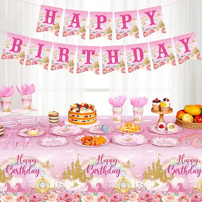 172 Pcs Princess Birthday Party Supplies Serves 24 Include Castle