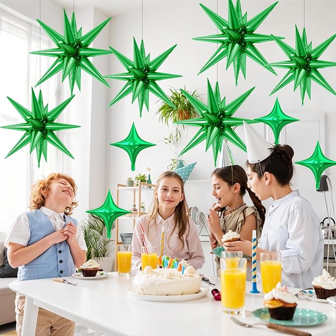 18 Pcs Green Star Balloons, Green Balloon with 6 Pcs 22-Inch