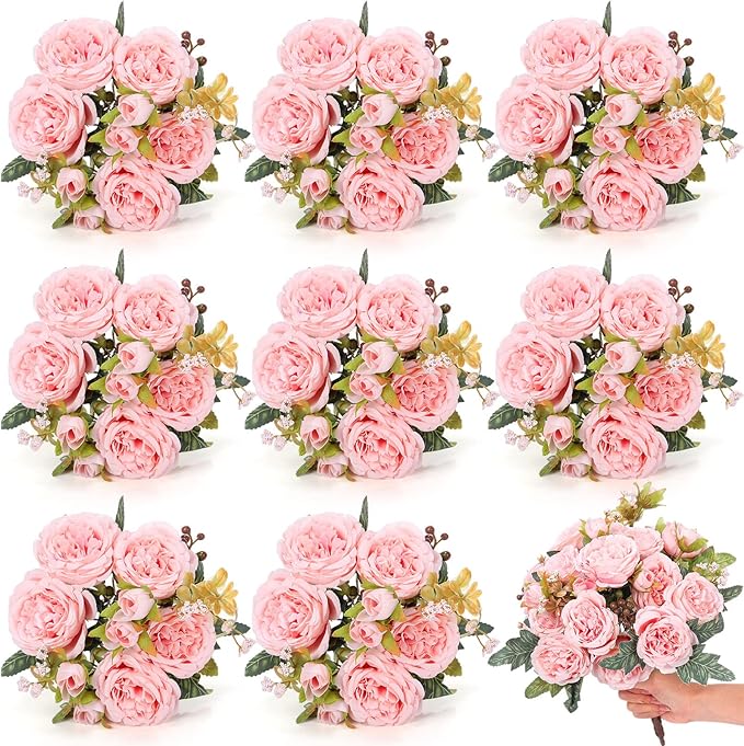 8 Bundles Artificial Peonies Flowers Boho Faux Flowers Arrangements #9