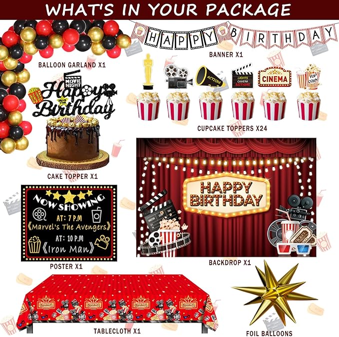 Movie Night Birthday Party Decorations Movie Theater Hollywood