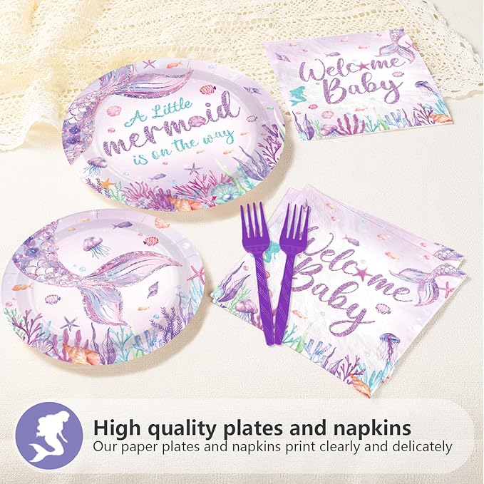 96 Pcs Mermaid Baby Shower Decorations for Girls A Little Mermaid Is