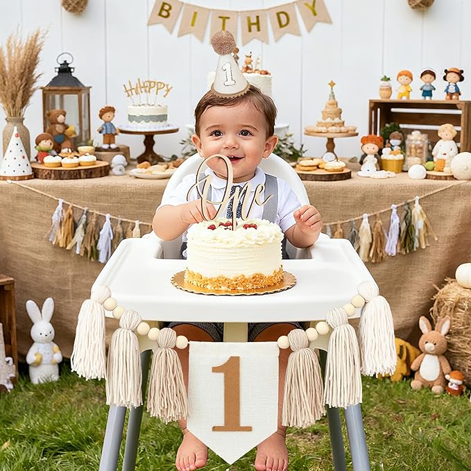 First Birthday Party Decorations Light Brown High Chair Banner 1st