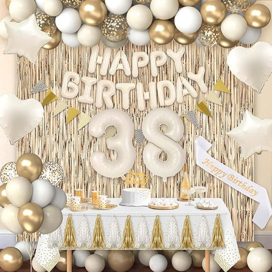 38th Birthday Decorations for Women, White and Gold 38 Boho Birthday