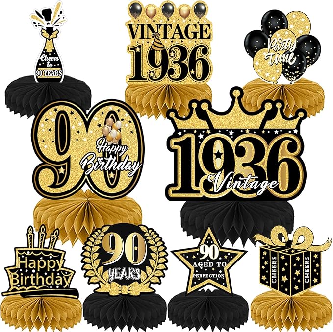 90th Birthday Decorations, 9PCS 90th Birthday Party Table Decorations