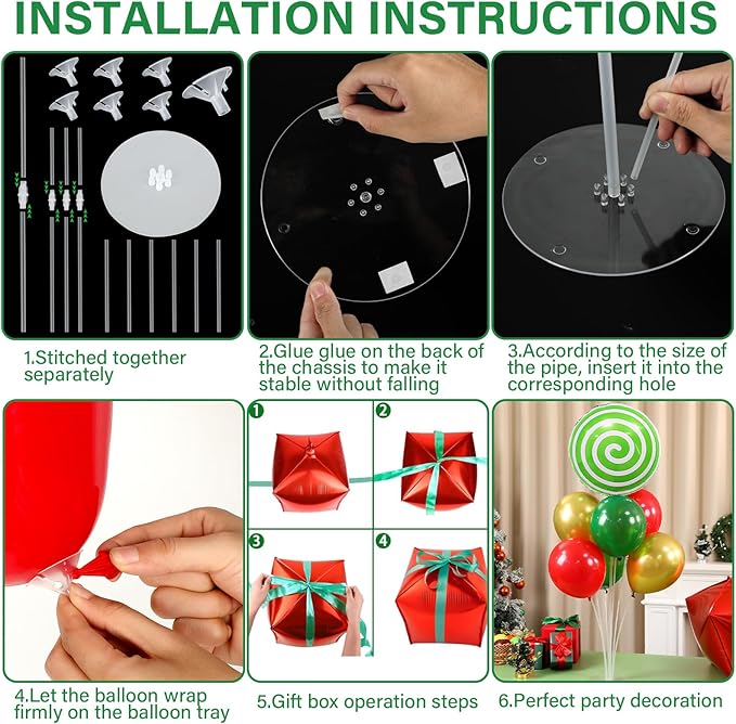 4 Sets Christmas Party Balloons Stand Kit with Gift Box Candy Foil