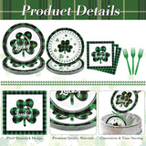 96 Pieces St Patrick's Day Tableware Set Green and Black Plaid