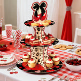 Haooryx Cheetah Cherry Cupcake Stand - 2Pack 3 Tier Red Cherry Bow