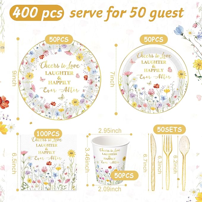 400 Pcs Spring Floral Bridal Shower Party Supplies Decorations