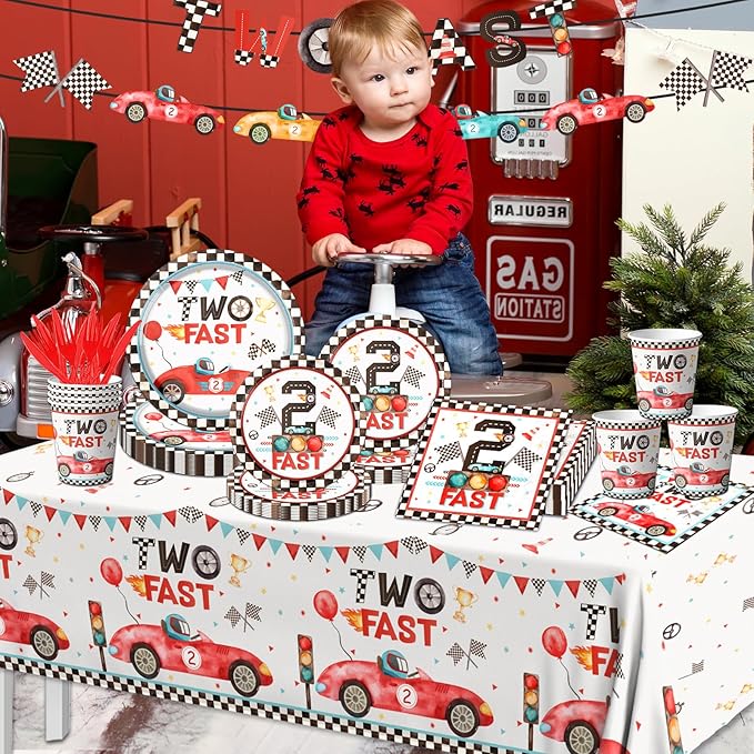 Two Fast Birthday Party Supplies 142pcs Race Car 2nd Birthday