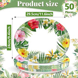 50Pcs Hawaiian Luau Oval Plates Aloha Floral Disposable Plates 11 x
