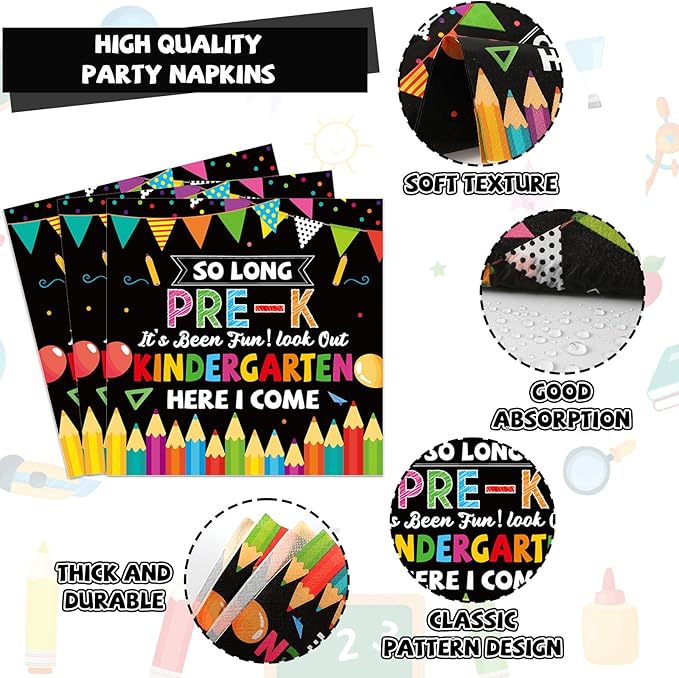 96Pcs Pre K Graduation Party Paper Plates and Napkins So Long Pre K