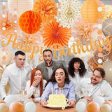 Orange Peach Fall Boho Birthday Party Decorations 62pcs Happy
