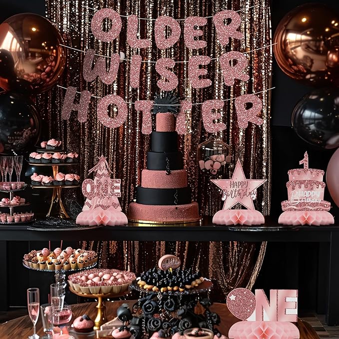 Pink 1st Birthday Table Centerpieces for Baby Girls Rose Gold