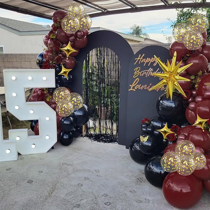 Black Burgundy Gold Balloons Arch Kit Maroon Black Gold Balloons