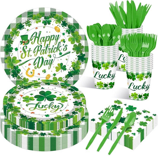 175 Pcs St Patrick's Day Tableware Set Serves 25 Green Lucky